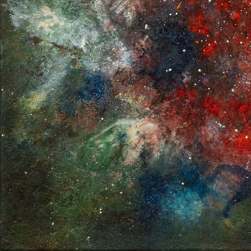 But the blink… — close-up of blue-green field and star-speckled surface.