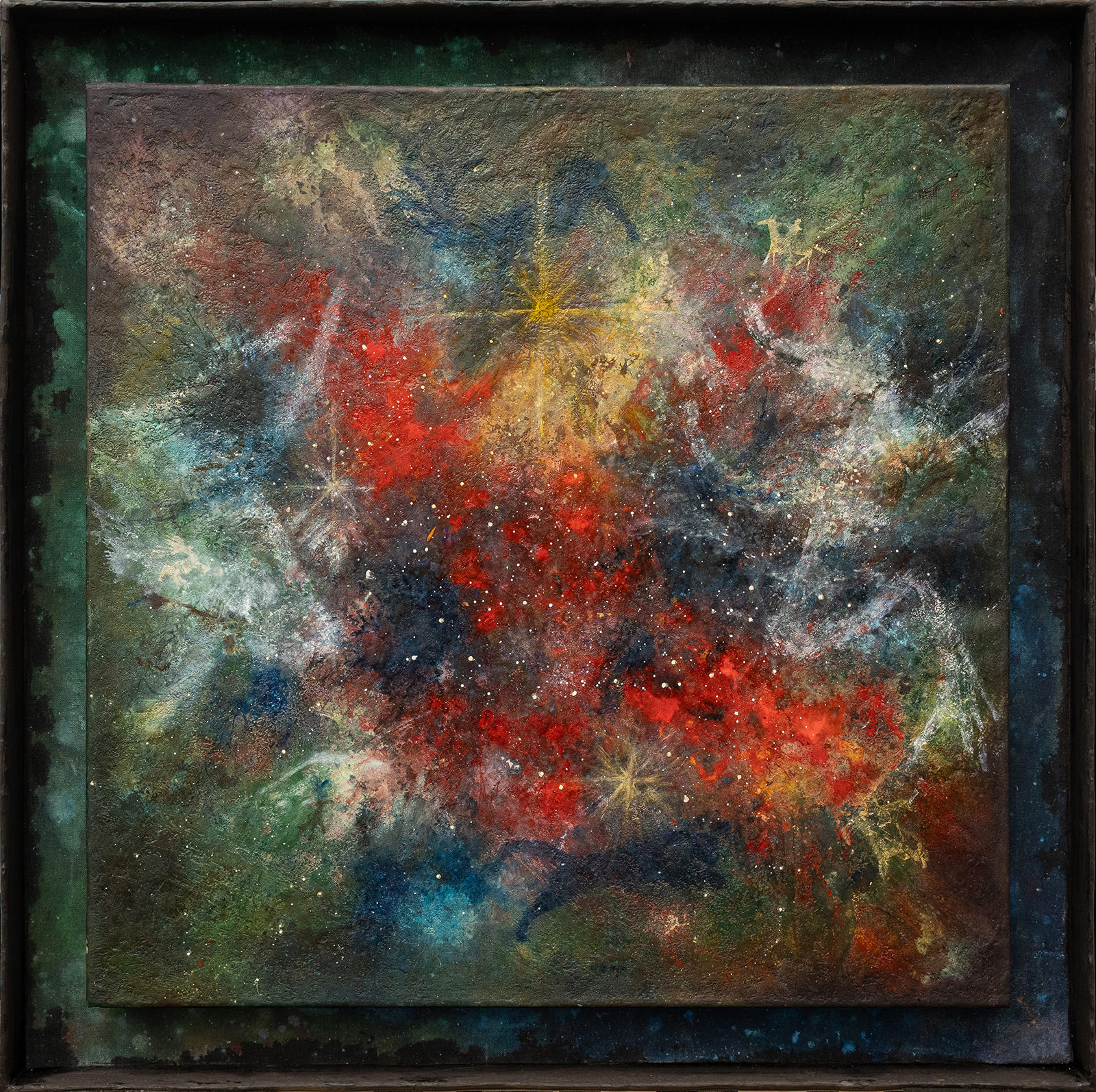 But the blink… oil on canvas, nebula with red clouds, starbursts, bulls