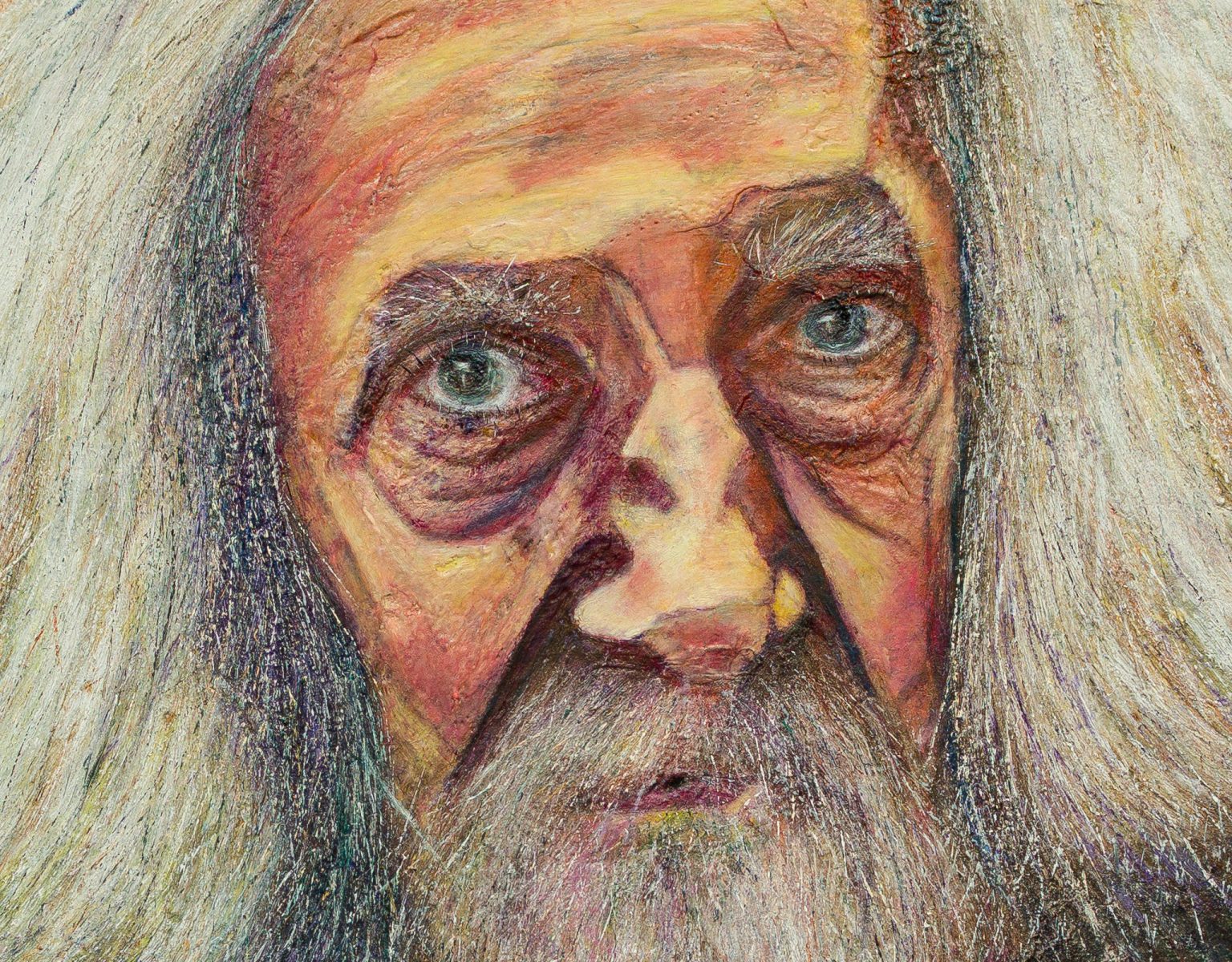 Detail from Anand by Frank Brennan, showing the sitter's eyes and expressive brushwork.